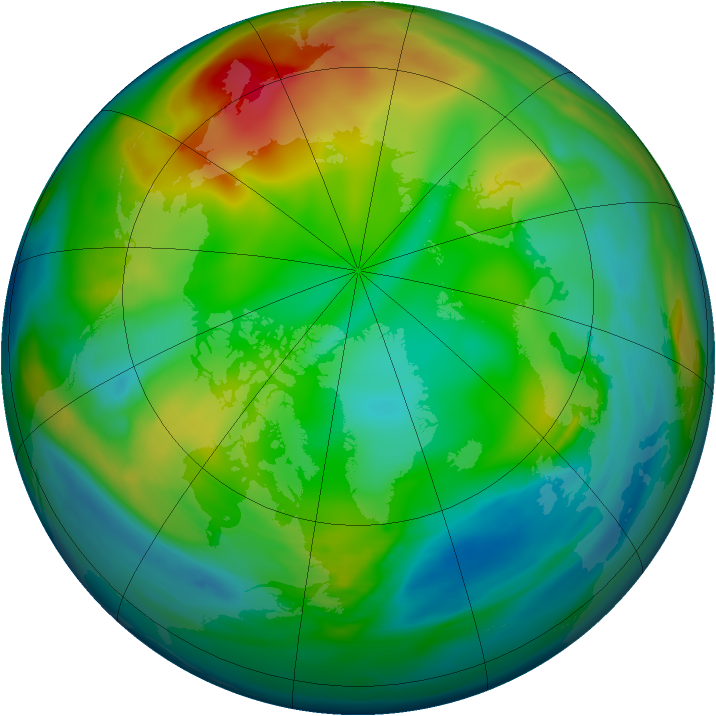 Arctic ozone map for 02 January 2005